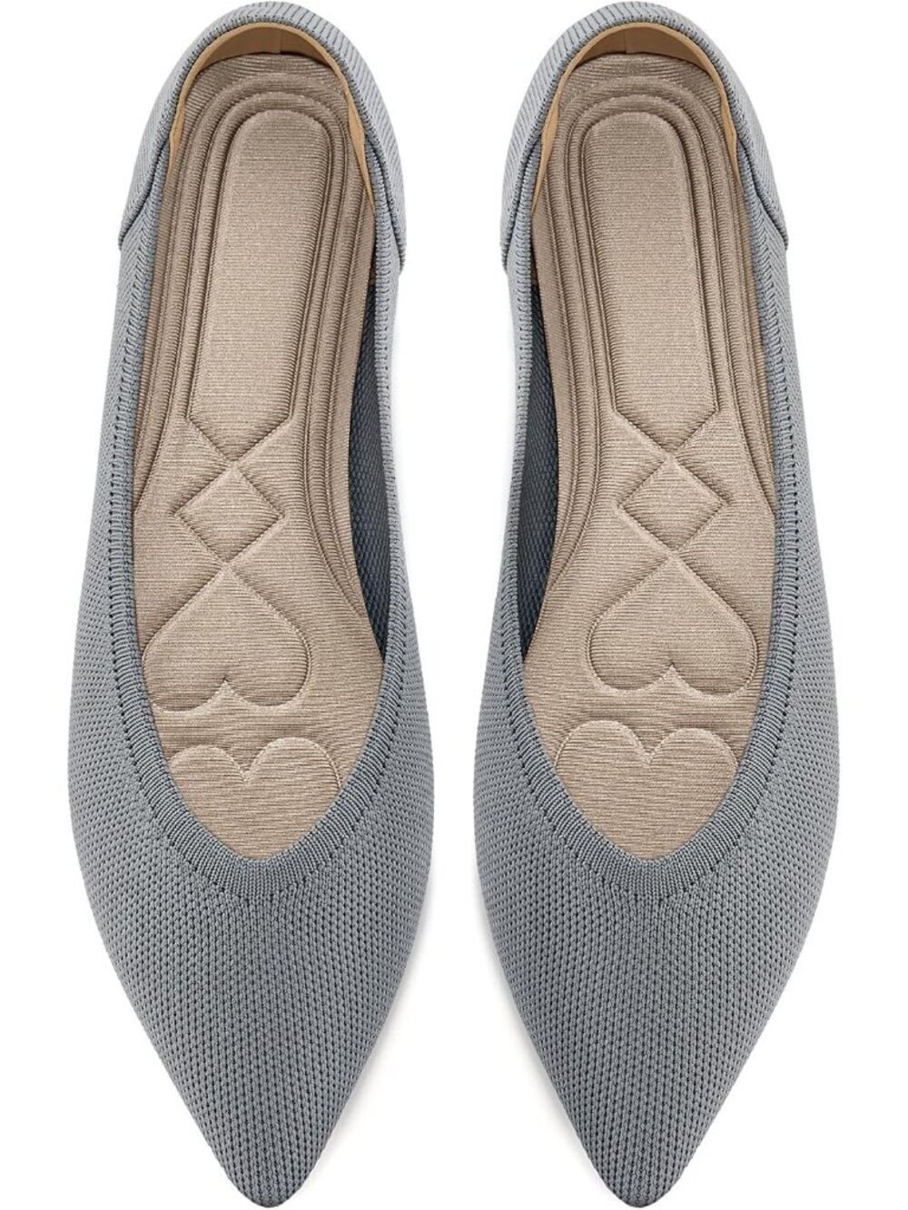 Women's Grey Flats Ballet Comfortable Pointed Toe Soft Knit Flats Slip On Shoes